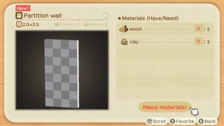 Animal Crossing Happy Home Paradise Partition Wall Recipe