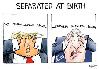 Political Cartoon U.S. Donald Trump Blasio Birth Separation