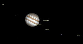 An illustration of Jupiter as it makes its easterly prograde motion through southwestern Pisces
