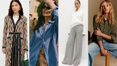 Four models wearing clothes from Rixo, WNU, M&S and Sezane 
