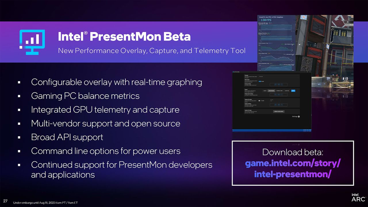 Intel Arc Driver Update slides for DirectX 11 and new PresentMon