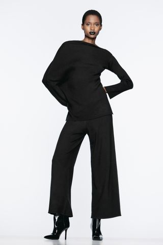 Wide-Leg Knit Trousers