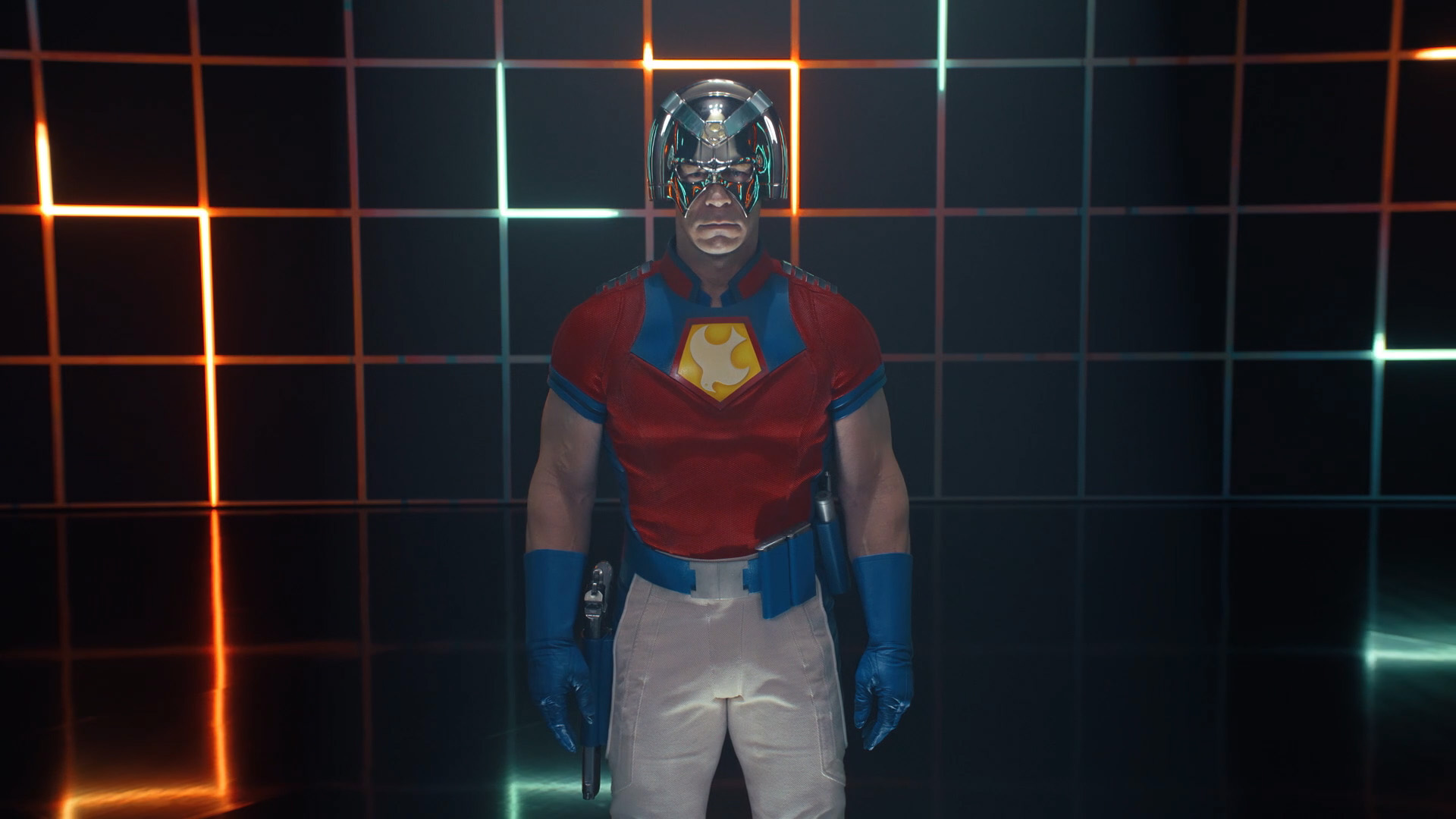 John Cena standing before he starts dancing in Peacemaker season 2's title sequence