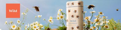 wild logo top left with long banner or daisy, bees and wild deodorant