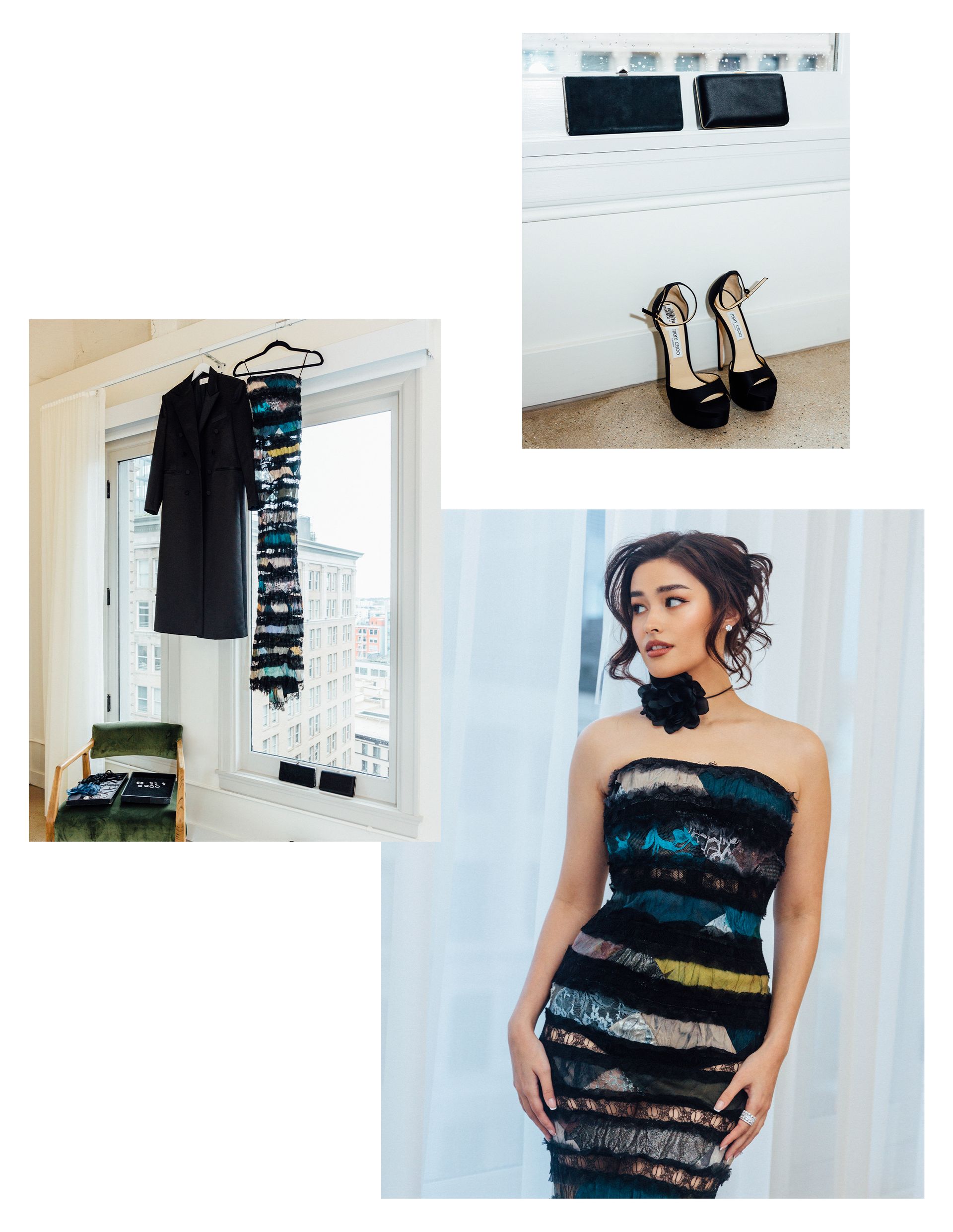 Liza Soberano posing in a strapless Olivier Theyskens dress.