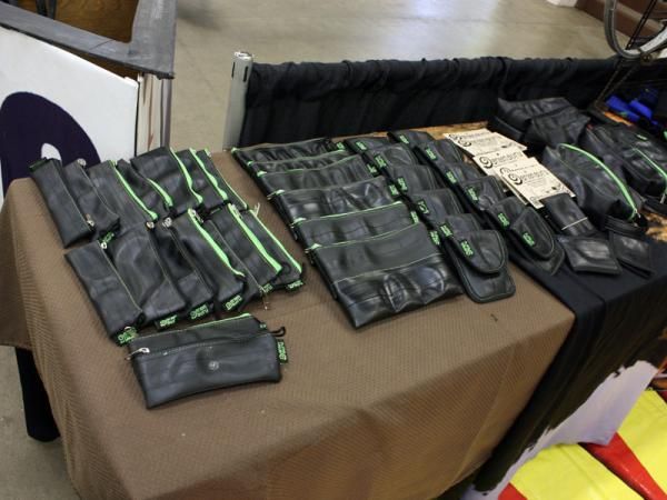 Inner tubes are fashioned into wallets or other small cases and carry-alls.