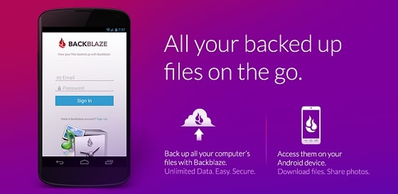 Backblaze's webpage promoting its mobile app