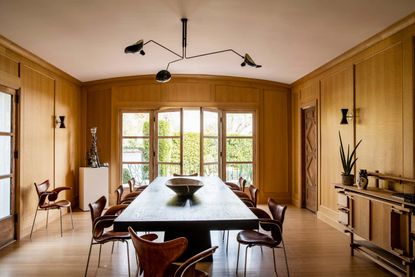 A dining room in wood