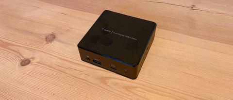 Belkin USB-C Dual Display Docking Station on a wooden surface