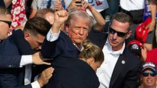 Donald Trump is seen with blood on his face after an assassination attempt