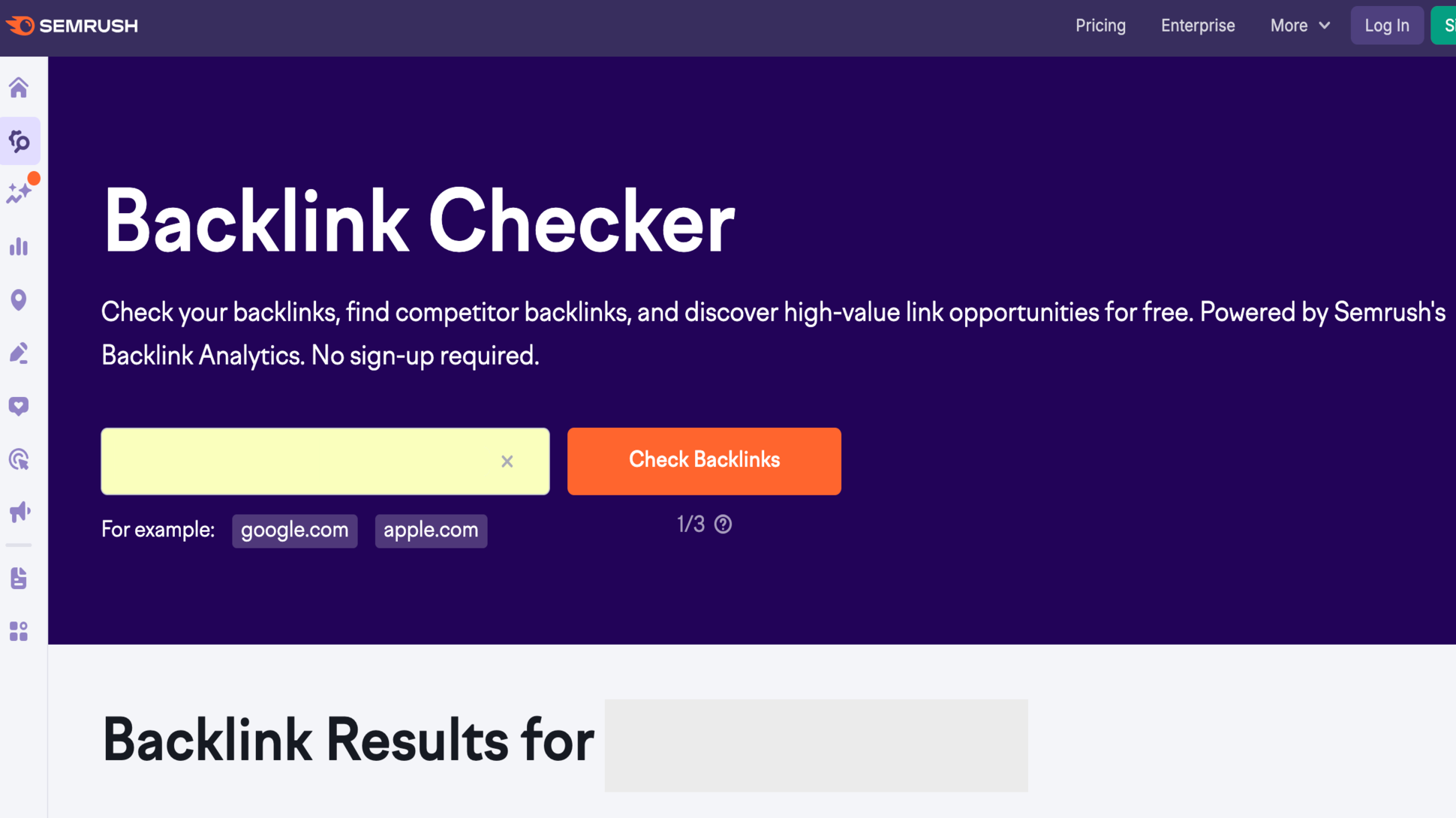 Semrush&amp;rsquo;s Backlink Checker homepage