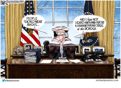 Political Cartoon U.S. biden masks border crisis