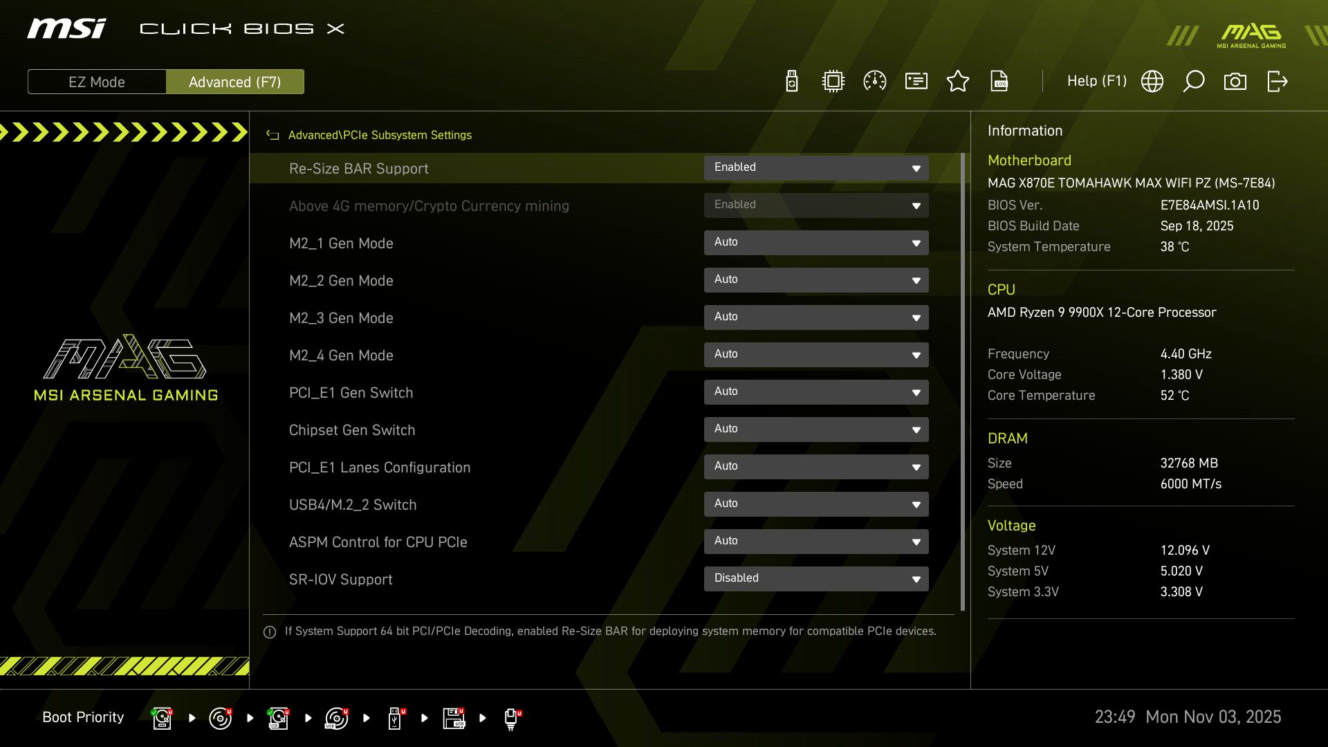MSI X870E Tomahawk MAX Wifi PZ BIOS