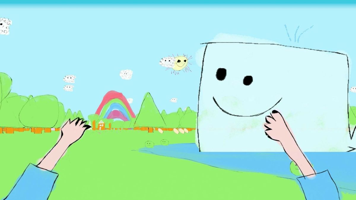 Images of a childlike hand-drawn art from Odd Dorable game