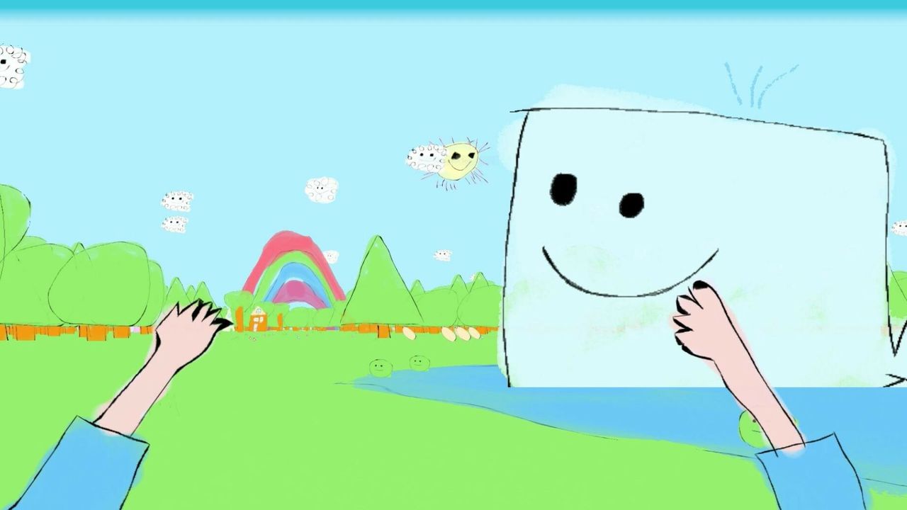 Images of a childlike hand-drawn art from Odd Dorable game