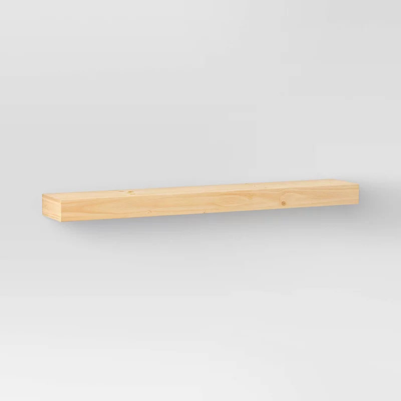 36" Floating Wood Shelf Natural - Threshold™: Modern Storage, Open Shelving, Wall Mount, 33lb Capacity