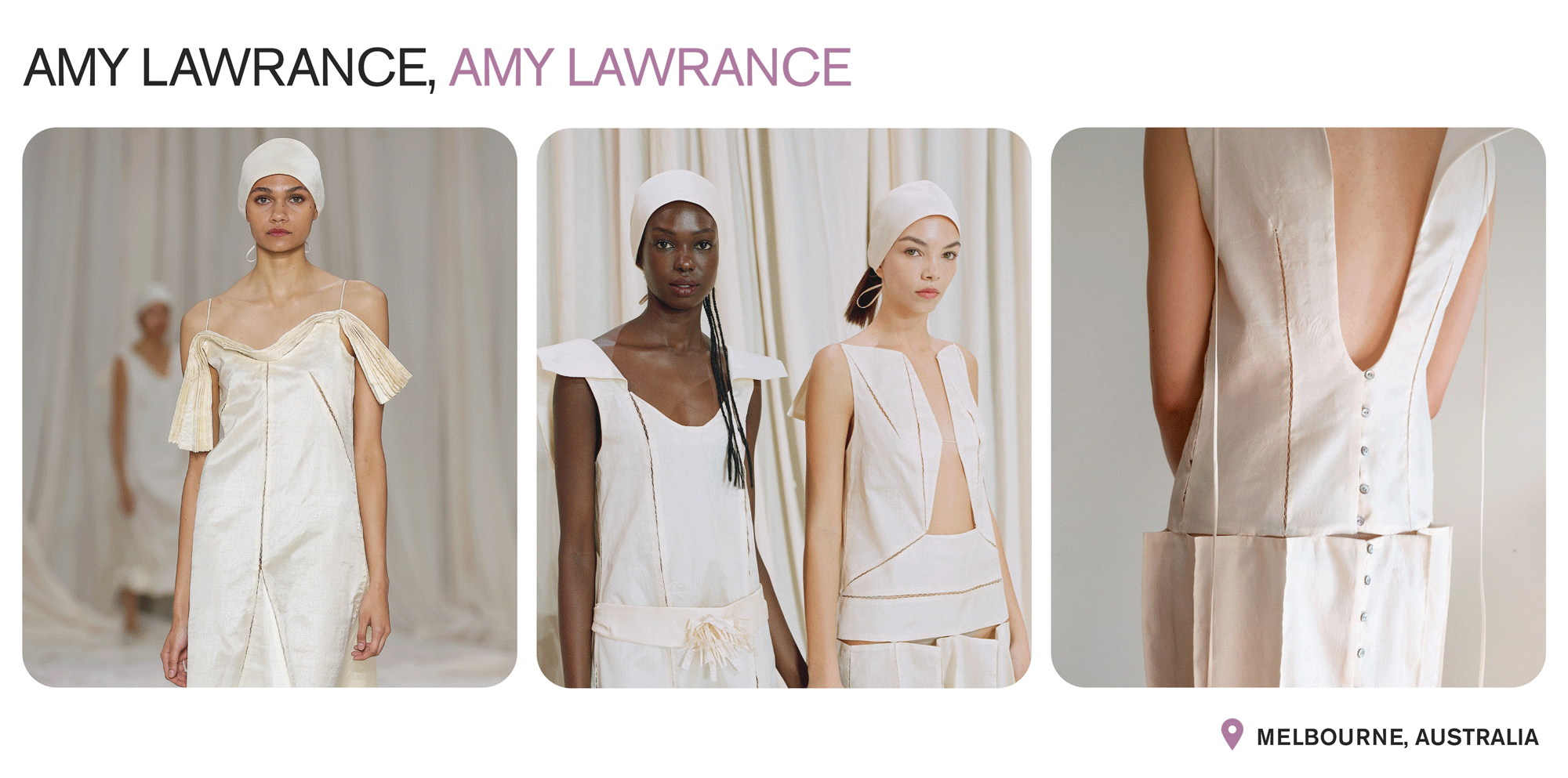 A collage showcasing collections by Amy Lawrance with the text: "Amy Lawrance, Amy Lawrance" and "Melbourne, Australia."