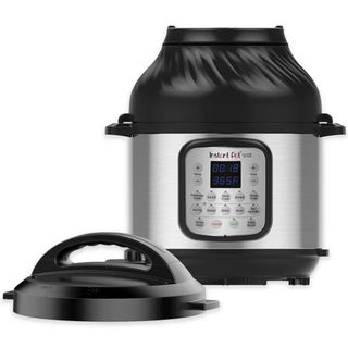 AnInstant Pot Duo Crisp Plus Air Fryer with a pressure cooker lid
