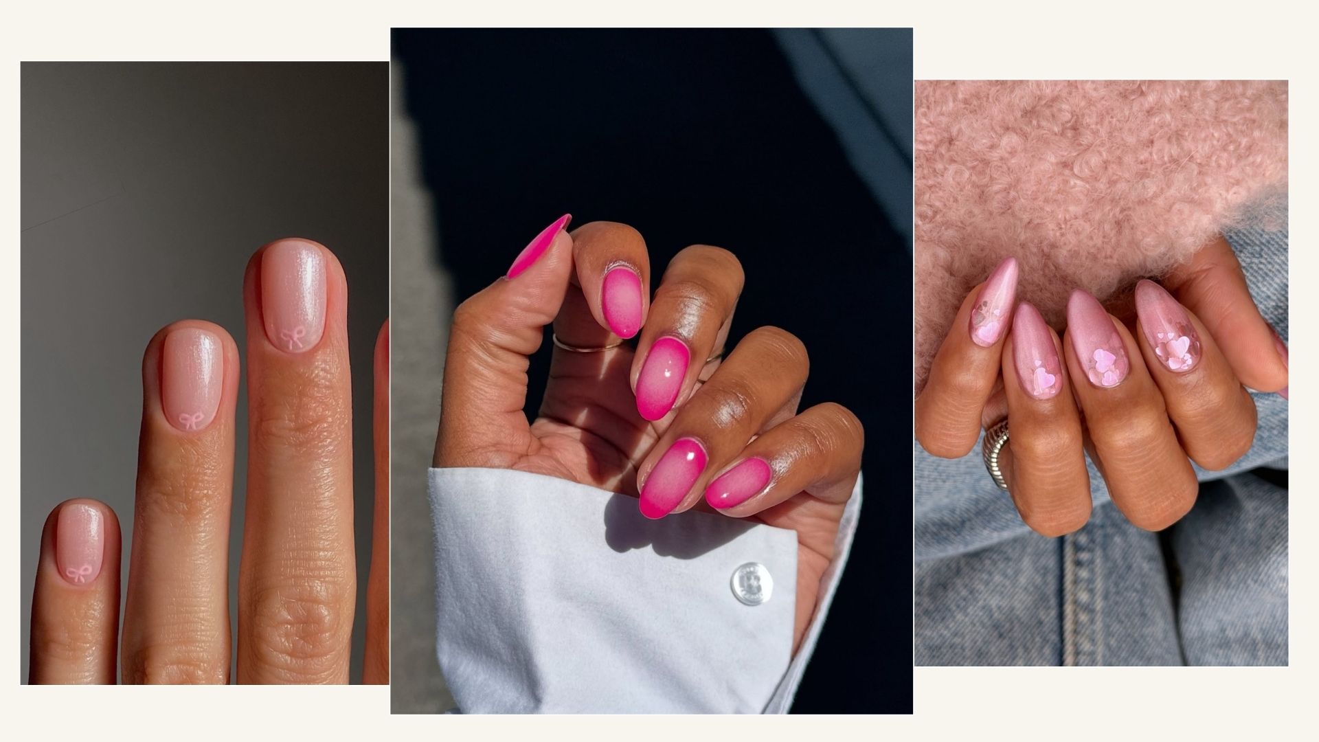 A collage of pink nail designs