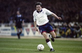 Peter Beardsley in action for England against Denmark in March 1994.