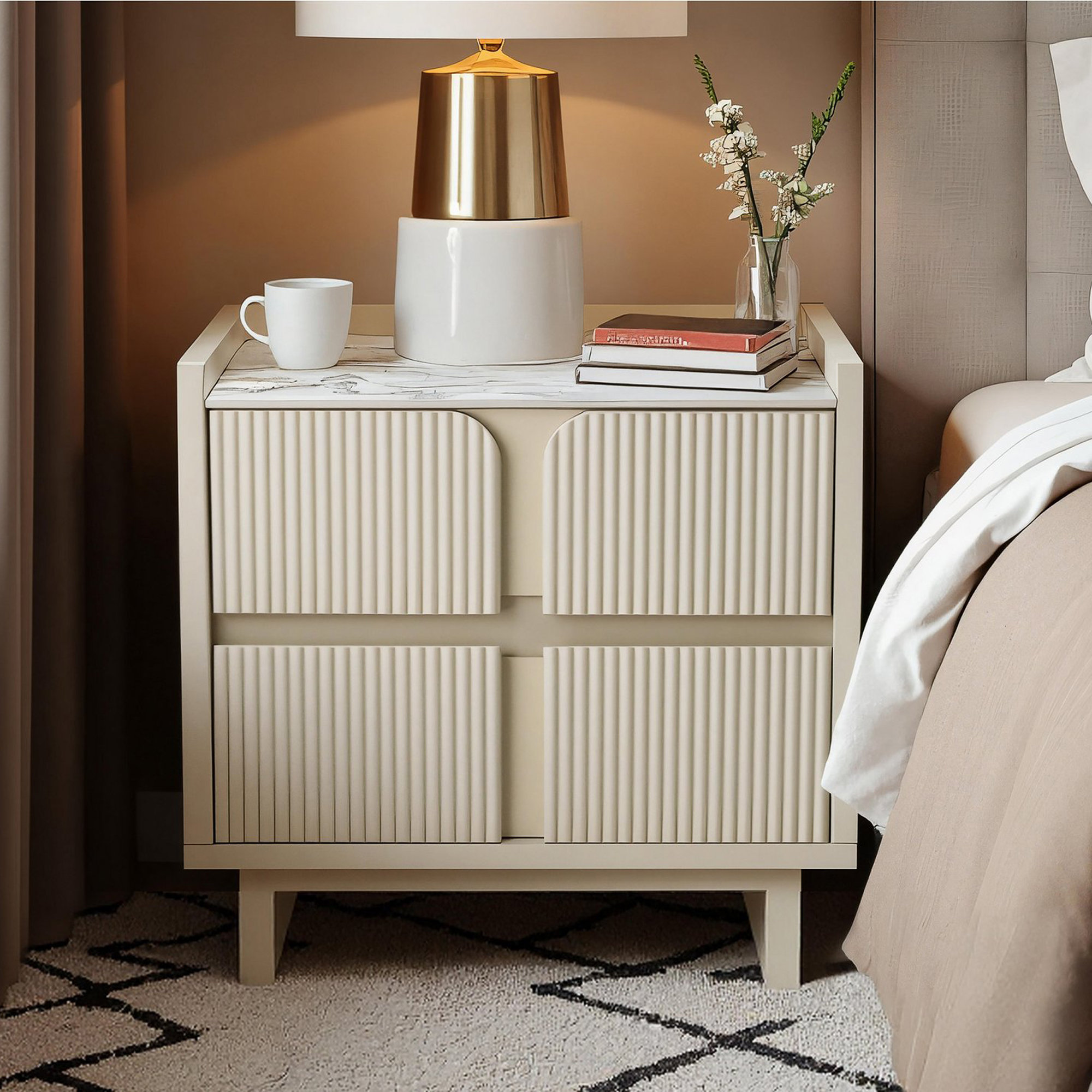 Furniture Village, Avorio 2 Drawer Bedside Cabinet