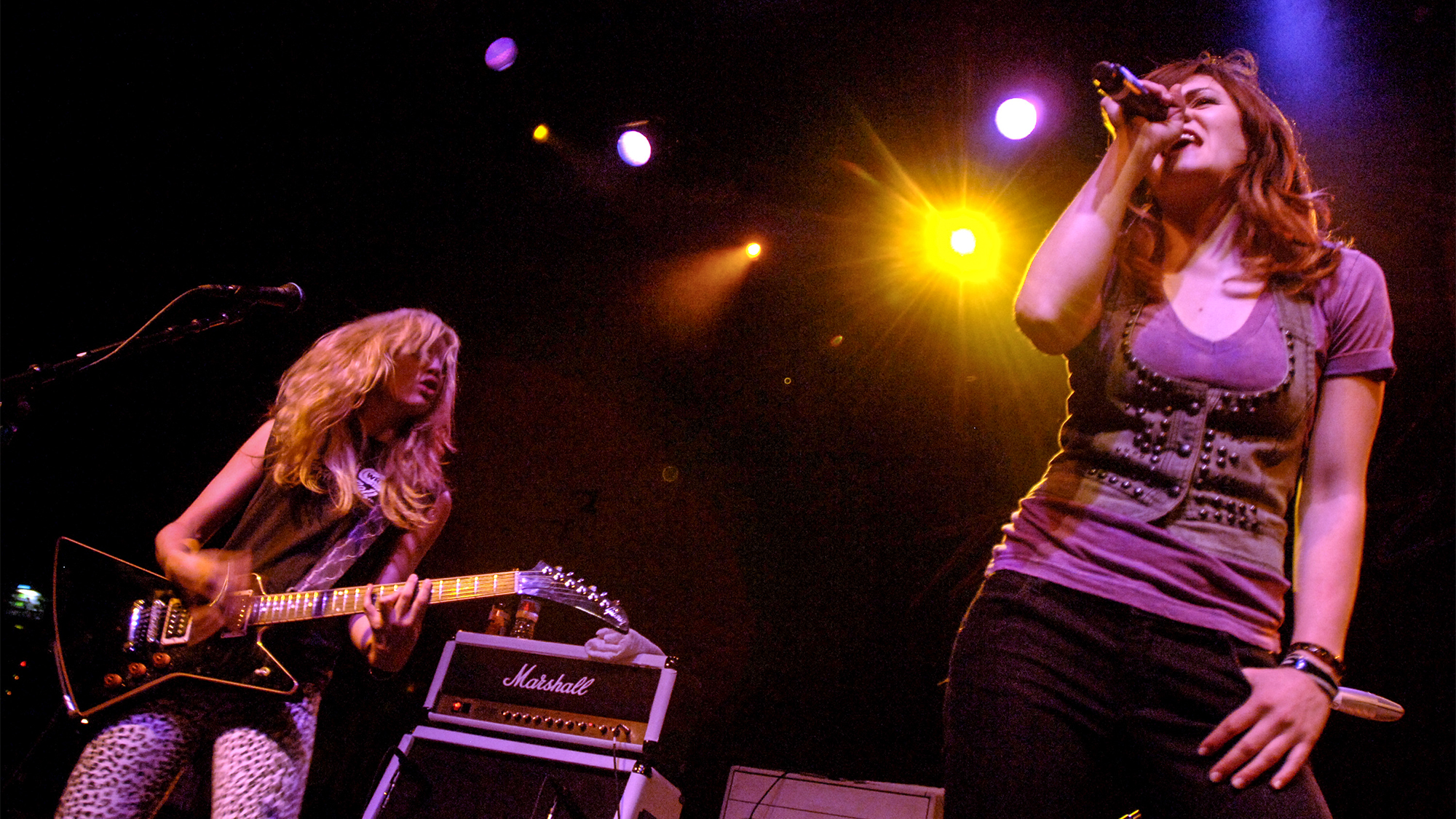 Allison Robertson (L) and Brett Anderson of The Donnas perform in support of their &amp;quot;Bitchin'&amp;quot; release at the Fillmore on February 20, 2008 in San Francisco, California.