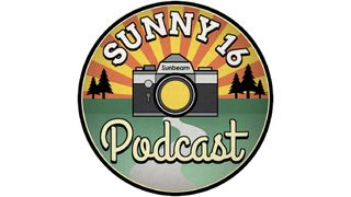 Promo graphic for Sunny 16 featuring cartoon of a camera on a hillside with a sun rising in the background