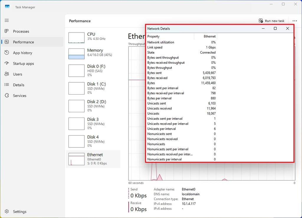 Task Manager network details