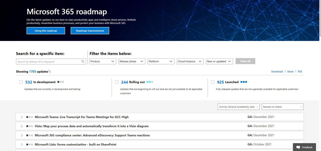 Microsoft 365 Roadmap New