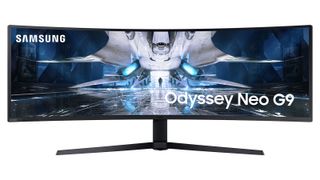 Samsung Odyssey Neo G9 ultrawide monitor on a white background