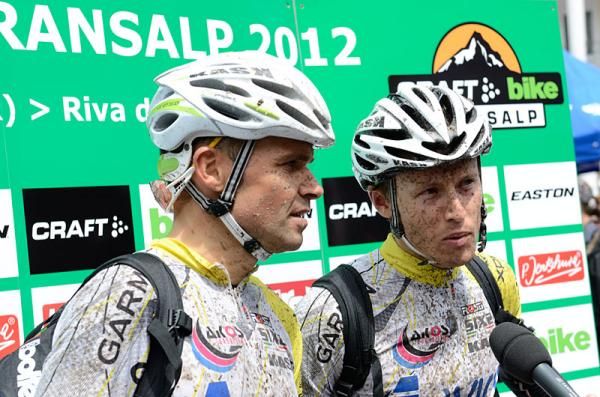 Fifth ranked racers Mirko Celestino left, Luca Ronchi of Avin-Axevo.