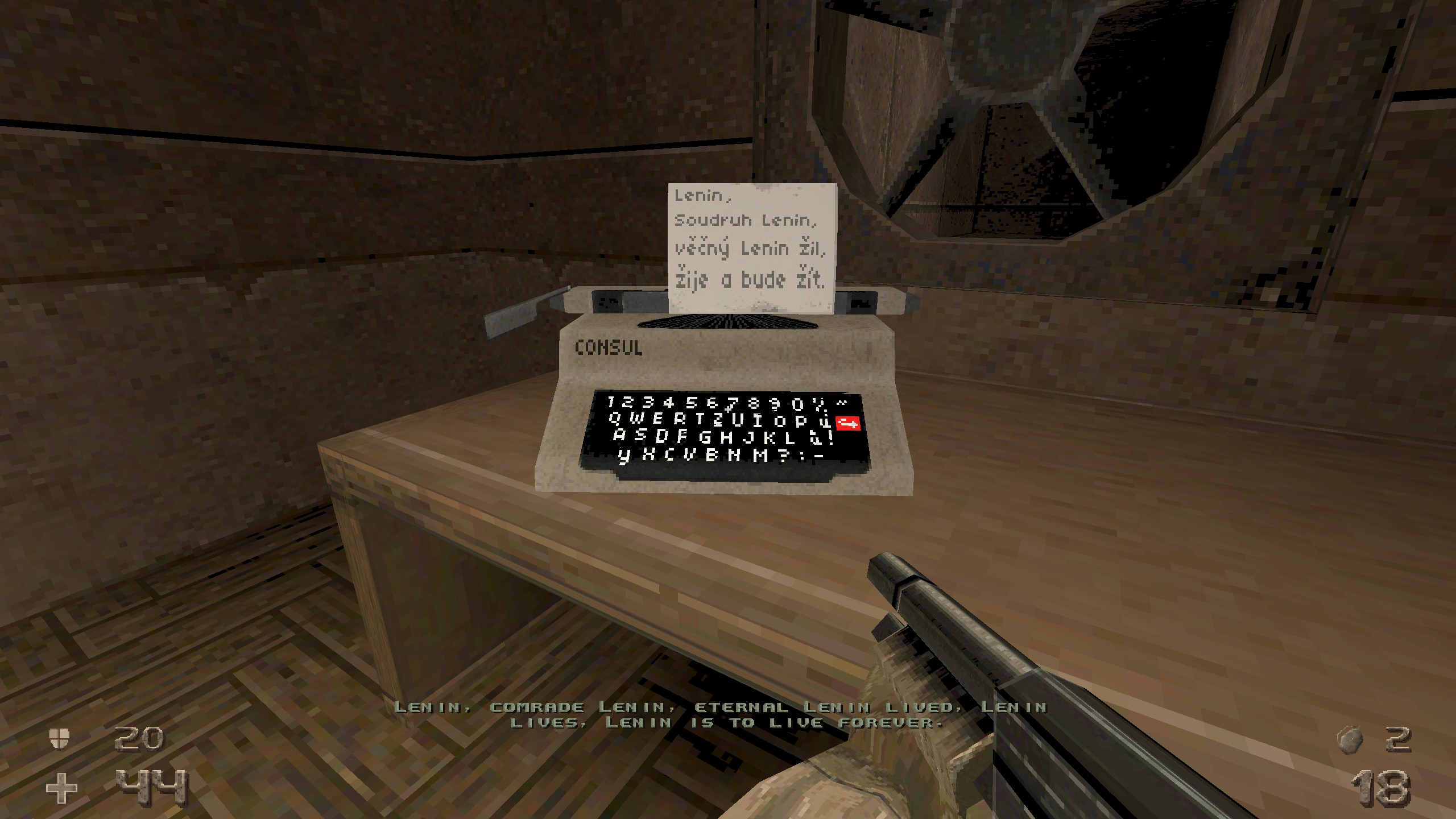 typewriter in hrot with text praising Lenin