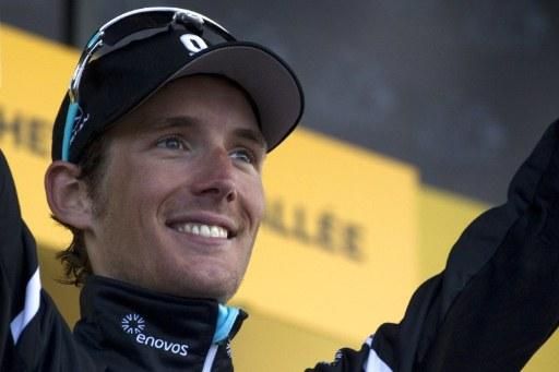 Andy Schleck (Leopard - Trek) on the podium after his stage win.