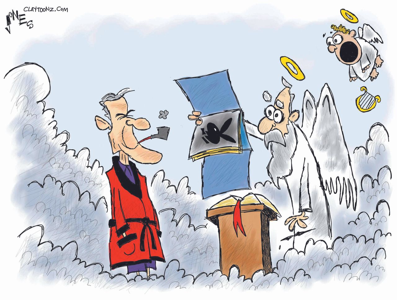 Editorial cartoon U.S. Hugh Hefner death heaven