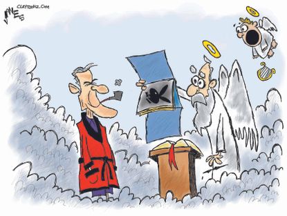 Editorial cartoon U.S. Hugh Hefner death heaven