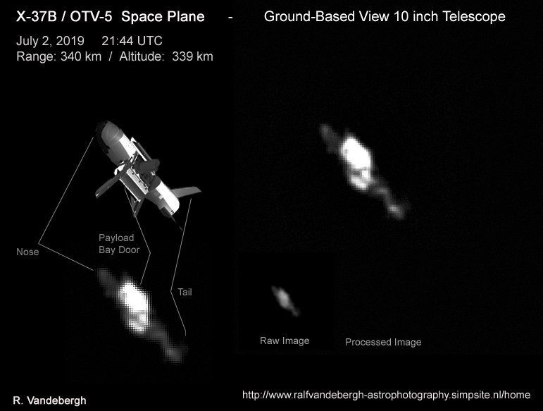 The U.S. Air Force&#039;s X-37B robotic space plane in orbit, as photographed by satellite tracker Ralf Vandebergh.