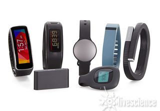 A group of fitness trackers