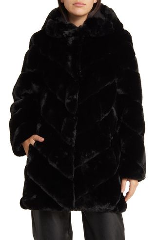 Chevron Faux Fur Hooded Jacket