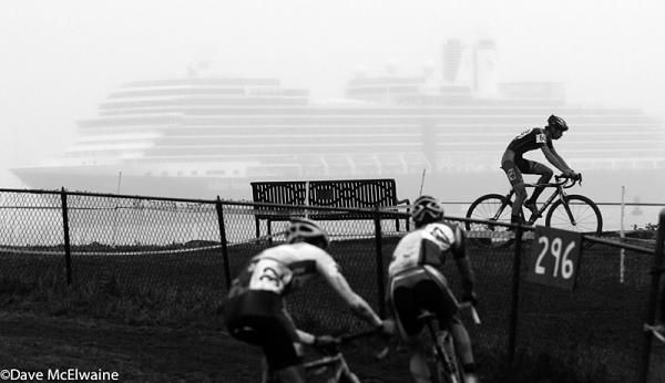 A cruise ship was barely visible through the fog