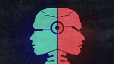 Illustration of a good robot and a bad robot like Janus