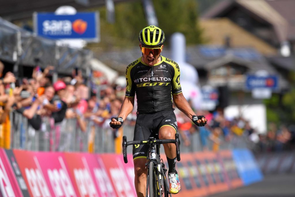Esteban Chaves celebrates his victory