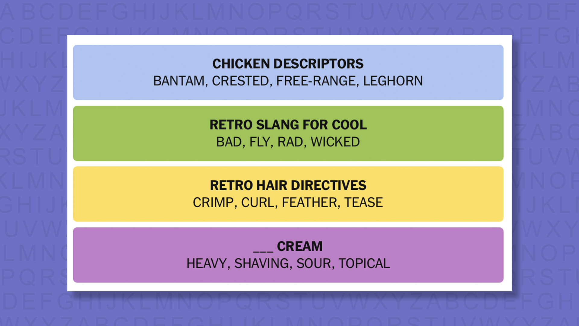 NYT Connections answers for game 983 on a purple background