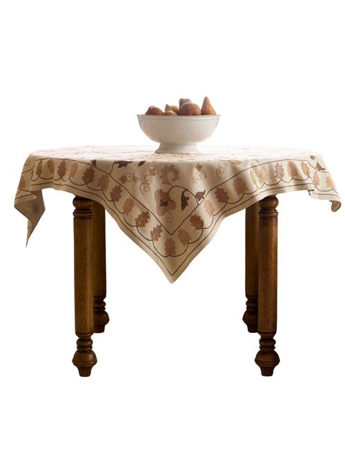 Fall Suzani Embroidered Cotton Table Throw