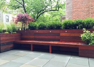 wooden outdoor planter bench by Amber Freda