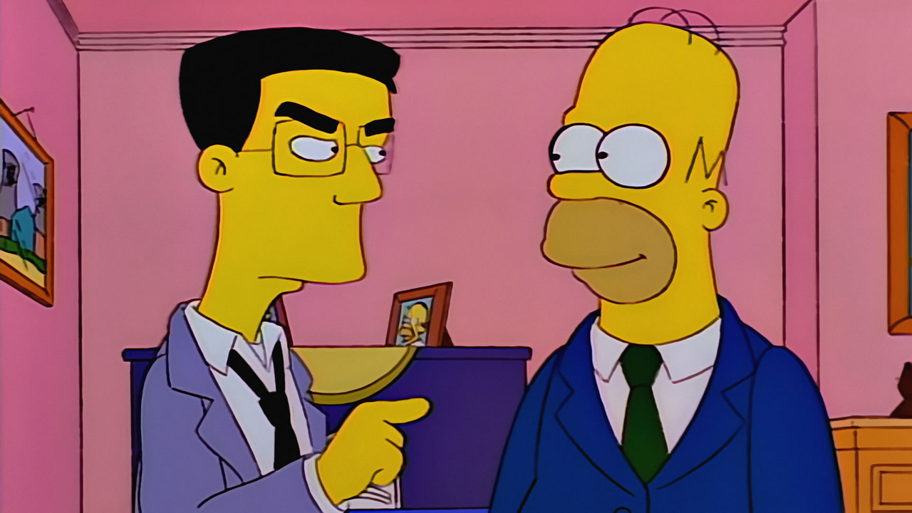 Frank Grimes confronts Homer Simpson in The Simpsons' Homer's Enemy episode