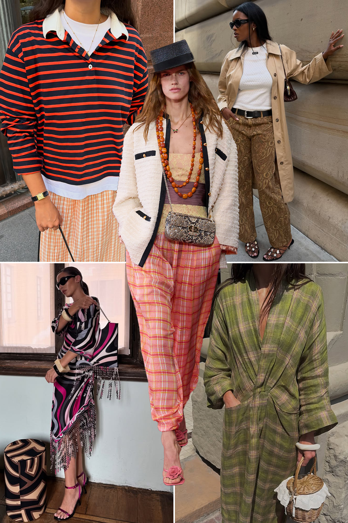 A collage of the print maxing autumn 2026 fashion trend.