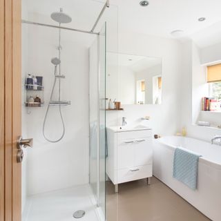 Small bathroom with glass shower enclosure