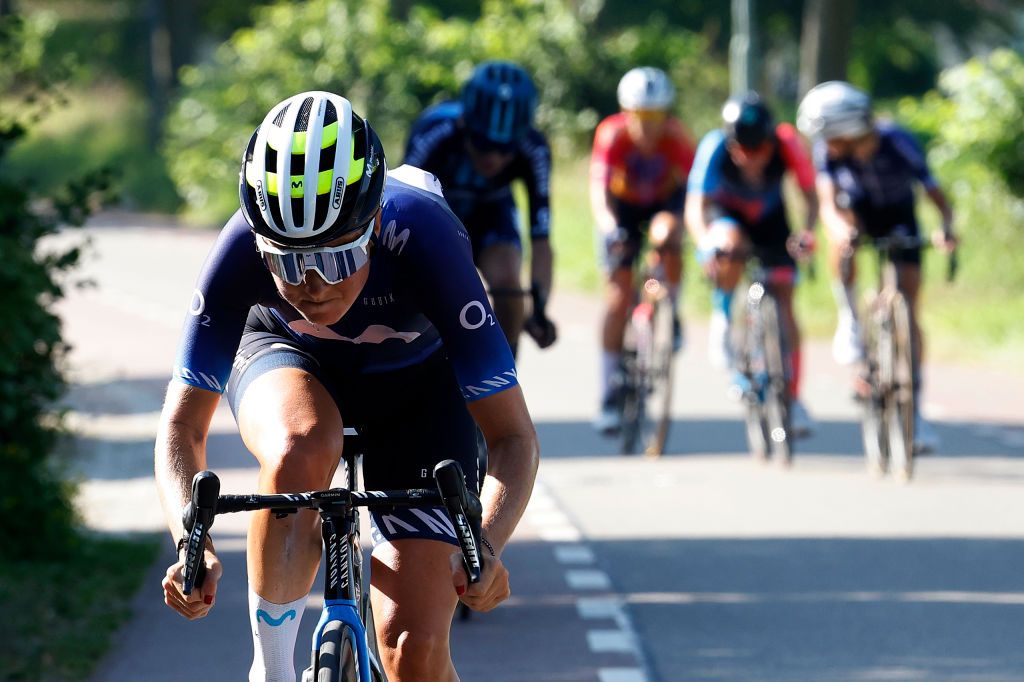 VALKENBURG NETHERLANDS SEPTEMBER 09 Floortje Mackaij of The Netherlands and Movistar Team attacks during the 25th Simac Ladies Tour 2023 Stage 4 a 1316km stage from Valkenburg to Valkenburg UCIWWT on September 09 2023 in Valkenburg Netherlands Photo by Bas CzerwinskiGetty Images