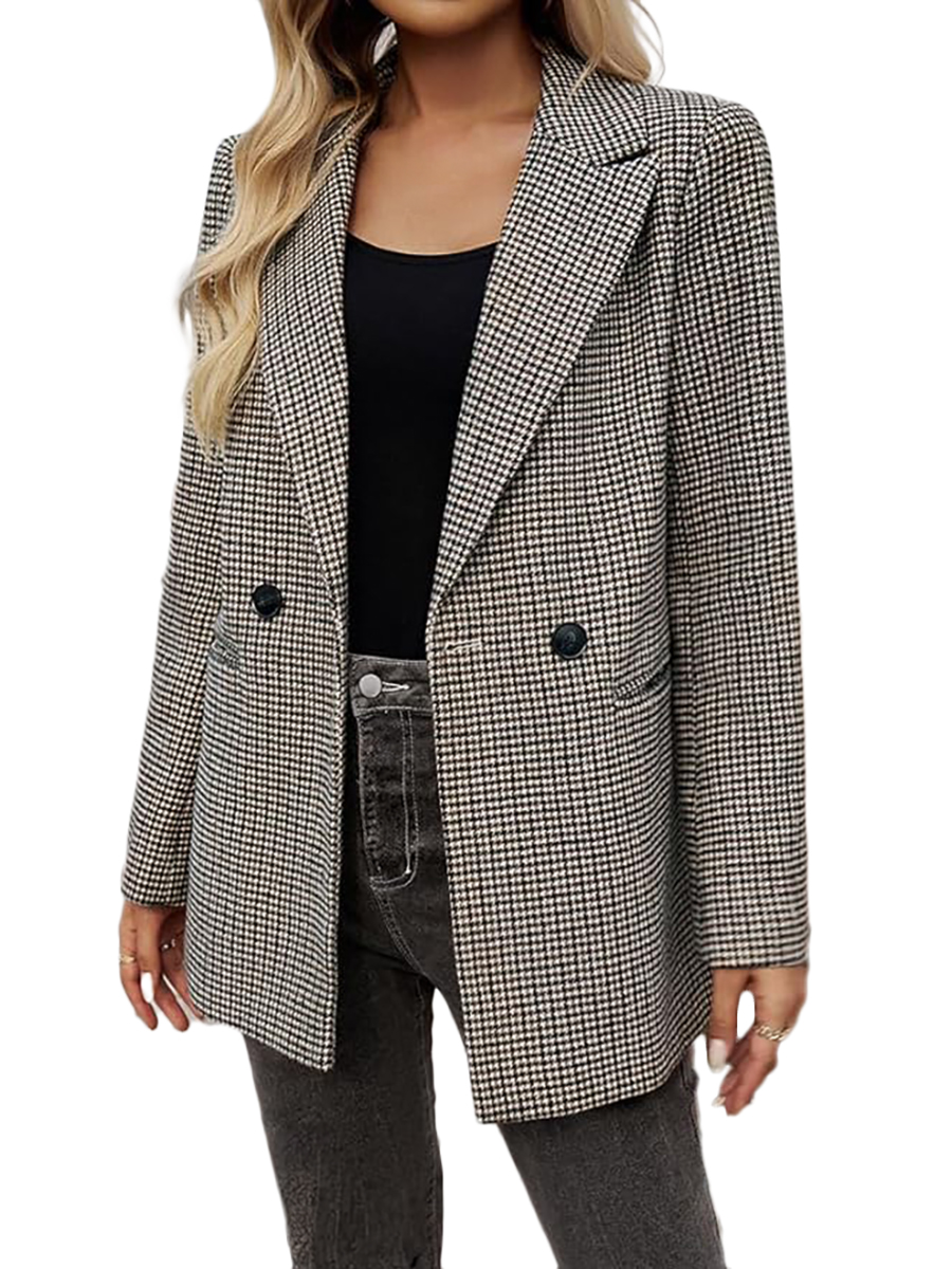 uhbkezy, Uhbkezy Plaid Blazer for Women 2025 Open Front Long Sleeve Lapel Houndstooth Jacket Blazers Bussiness Work Office Suits (black, M)