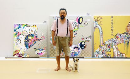 Takashi Murakami with his dog.